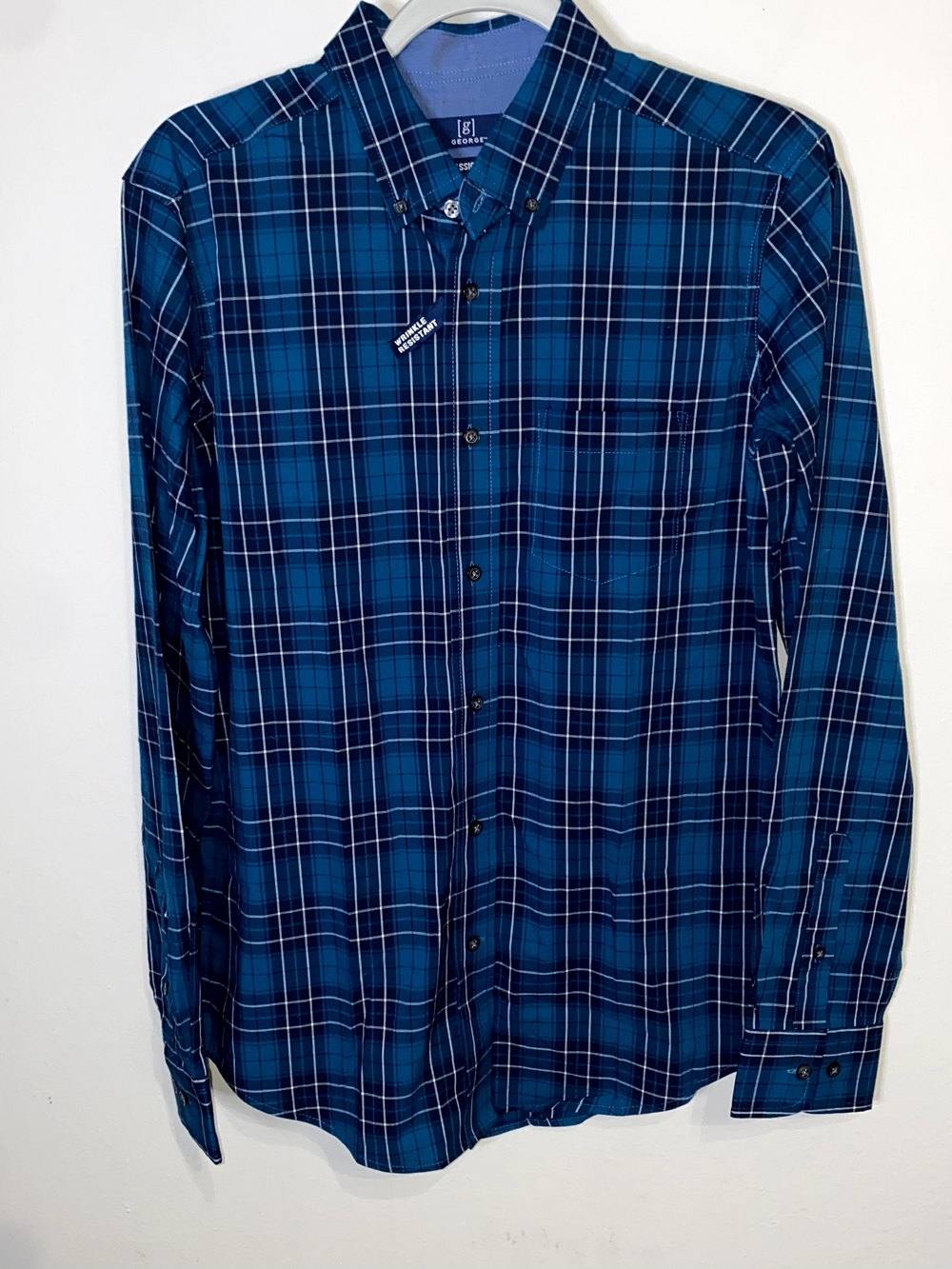 George Blue and Navy Plaid Button-Down Shirt